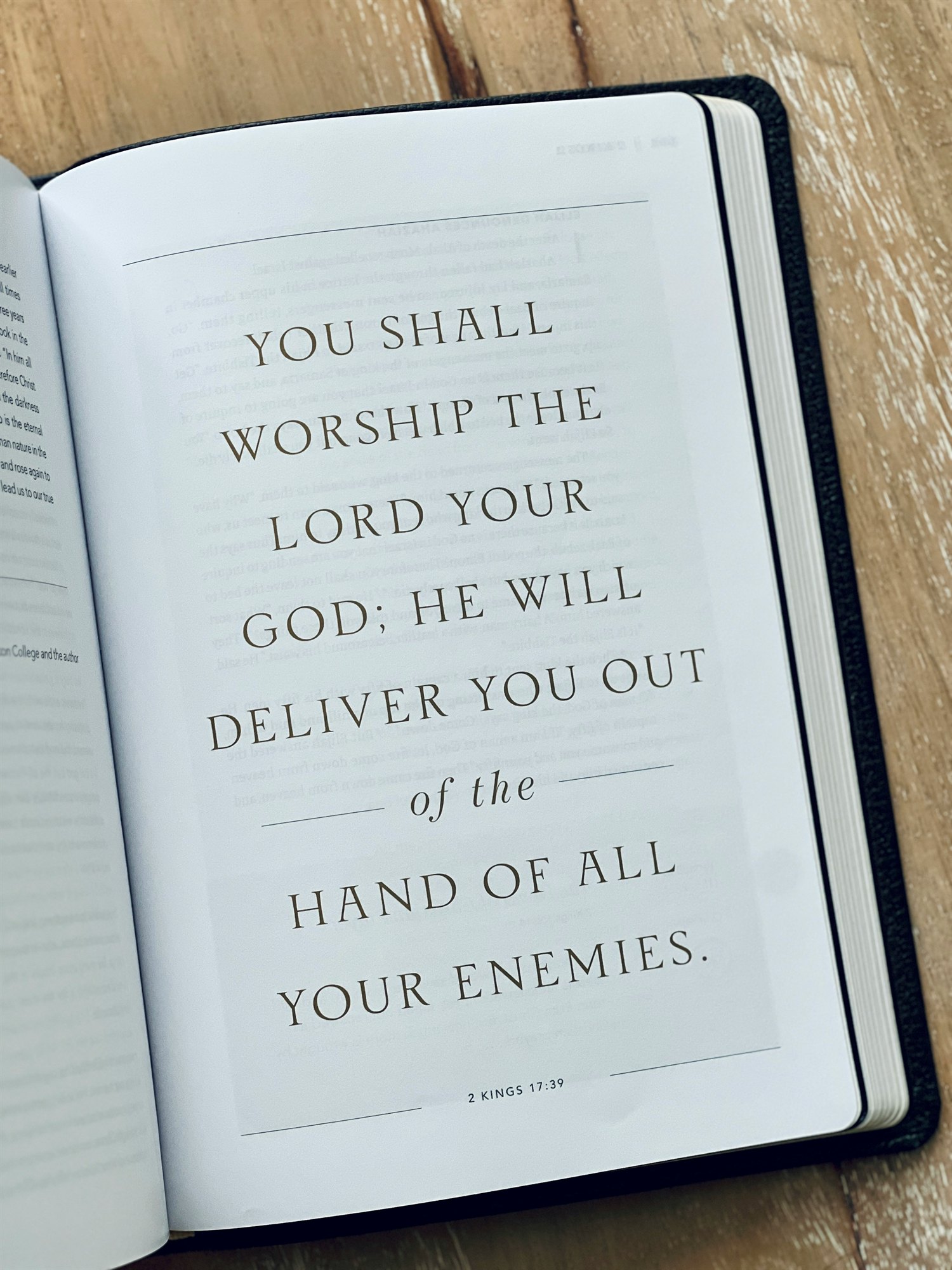 An open Bible showing a printed passage of Scripture