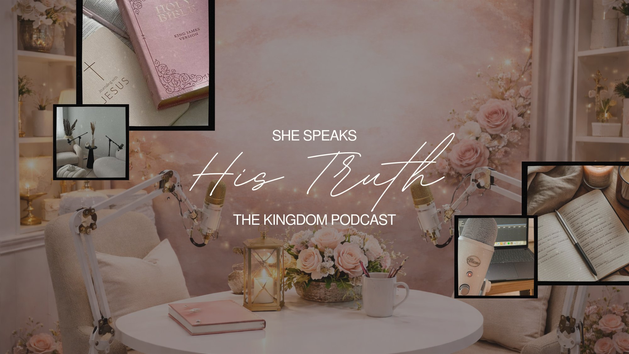 Podcast studio mood board for She Speaks His Truth and The Kingdom Podcast